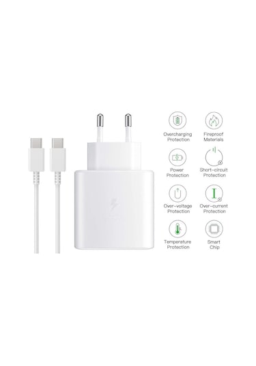 Galaxy A33 5G Uyumlu 45W Super Hızlı Type-C Şarj Aleti Seti - İthalatçı Garantili - Beyaz