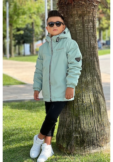 Erkek Çocuk Sabit Kapüşonlu Metal Armalı İçi Kürklü Mont Km3987 Mint