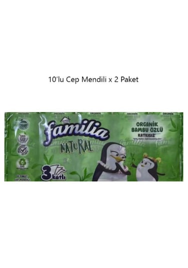 Familia Natural Organik Bambu Özlü 10 Lu Cep Mendili X 2 Paket