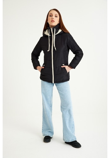 Toridas Günlük Şık Kapüşonlu Kışlık Kadın Şişme Mont 811siyah10 001