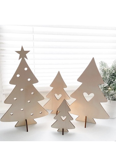 Ahşap Noel Yılbaşı Ağacı Masaüstü Dekor 4 Lü Noel Ağacı