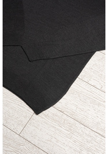 Woolen World Polo Yaka Battal Büyük Boy Yünlü Triko Kazak Antrasit