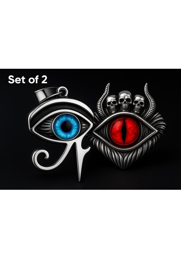 Paslanmaz Çelik 2 Li Göz Kolye Seti Mavi Eye Of Horus Ve Kırmızı Şeytan Gözü Kolye Kırmızı