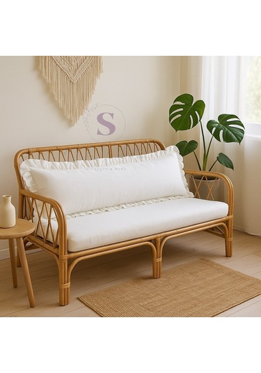 Fırfırlı Vintage Buldan Keten Beyaz Renk Iskandinav Uzun 40x100 Kırlent Yastık İçi Dolgulu Beyaz