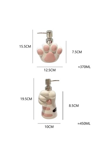 Banyo Sabunluk Seramik Kedi Paw Losyon Dispenseri Basın Tipi El Bej - Sarı