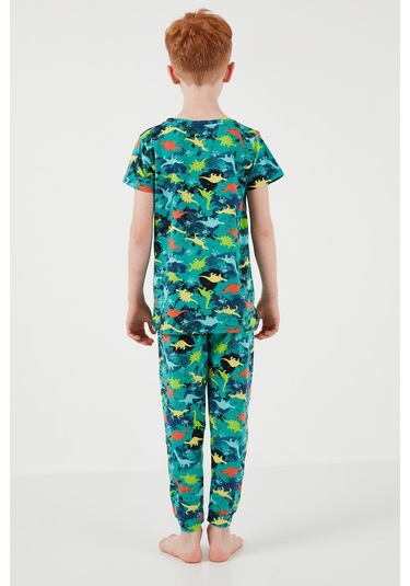 Lela Desenli % 100 Pamuk Bisiklet Yaka Erkek Çocuk Pijama Takımı 6651003 Yeşil