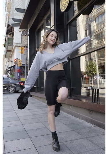 Yüksek Bel Biker Tayt Toparlayıcı Spor Şort Siyah