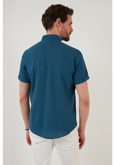 Buratti Düğmeli Yaka Pamuklu Slim Fit Cepli Erkek Gömlek Cf21S111153 Indigo