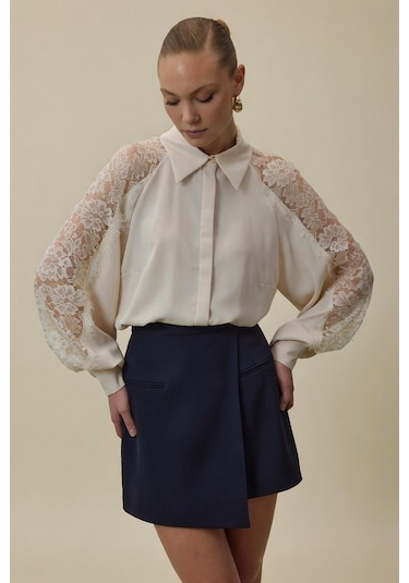 Sateen Talia Şort Etek - Lacivert-137066 Lacivert