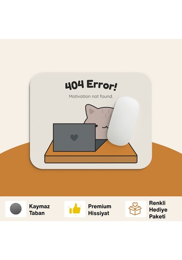 Tabloe 404 Error Eğlenceli Tasarımlı Mouse Pad - 23x19 Cm 4mm Kalınlık - Kaydırmaz Tabanlı Kaliteli Mousepad Kahverengi+açık Gri