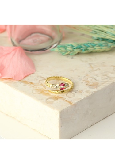 Zanaatsilver 925 Ayar Gümüş Rubi Gözlü Yılan Modeli Yüzük