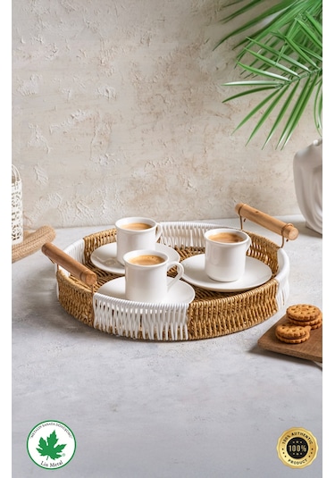 Yuvarlak Hasır Tepsi - Çift Renkli - 30 Cm Kahverengi