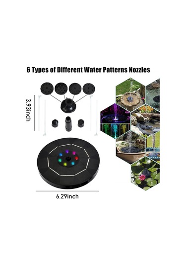 3.5w Led Güneş Fountain Pompası Renkli Gradyan Işık 1800mah Pil 6 Başlık Kuş Banyosu Fountain Pompası Kuş Banyosu Bahçe Göleti Patyo Su Dolaşımı