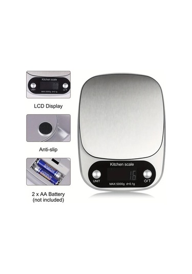 Trendooze Gaojunshop01 5000g Pil Led Mutfak Terazisi - Gümüş Gri Gri