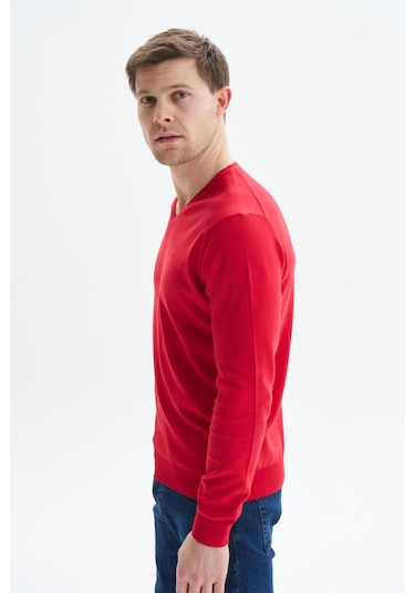 Arma Erkek Slim Fit Basic V Yaka Triko Kazak K9kro0852 Kırmızı
