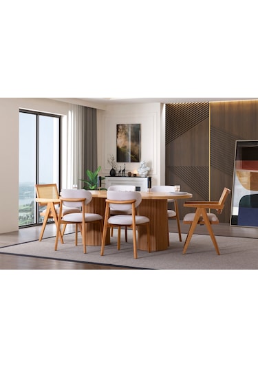 Stella İskandinav Natural Ahşap Masa Sandalye Takımı 90x200 Natural