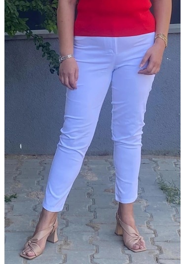Kadın Beyaz Boru Paça Pantolon Beyaz