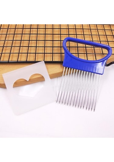 1 Adet Paslanmaz Çelik Meyve Gadget Kullanışlı Paslanmaz Çelik Soğan Tutucu Patates Güvenlik Pişirme Araçları Dilimleme Kesme Yardımı Mavi