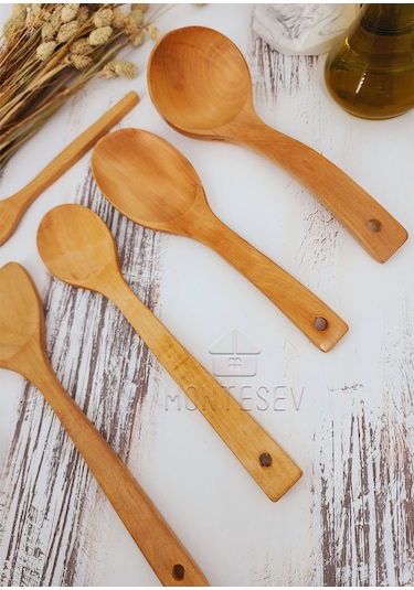 Ahşap Tahta Mutfak Kaşık Seti 5 Parça Kayın Şimşir Ağacı 5-2