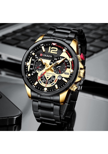 Curren 8395 Çelik Kayışlı Quartz Kol Saati Siyah-Altın
