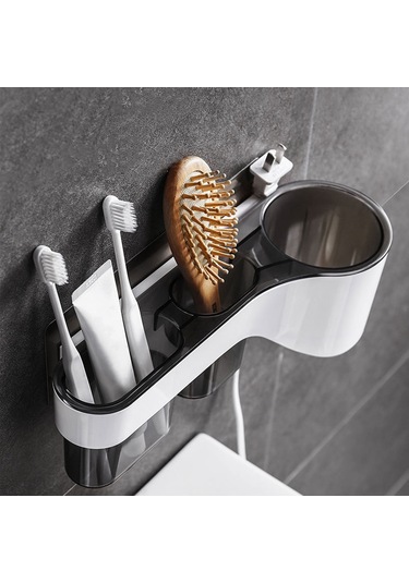 Suofeng Duvar Montajlı Saç Kurutma Makinesi Tutucu - Gri, Deliksiz Yükleme, Banyo Aksesuarı Depolama, Abs Malzeme, Boşluk Tasarrufu Gri