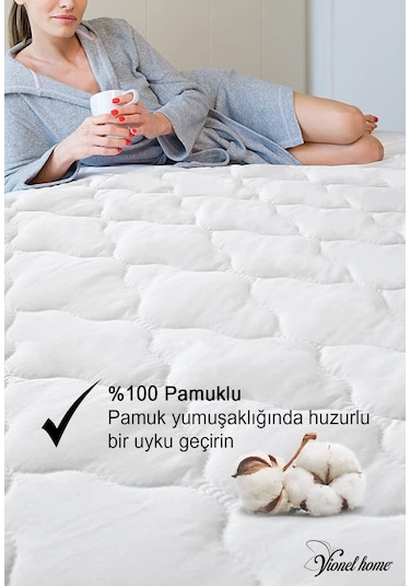 Vionel Home %100 Pamuklu Kapitone Fitted Full Kenar Su & Sıvı Geçirmez Tek Kişilik Yatak Koruyucu Alez