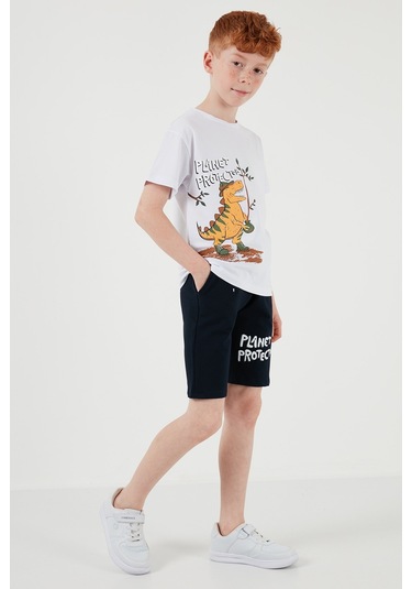 Lela Pamuklu Regular Fit Bisiklet Yaka Şortlu Alt-Üst Erkek Çocuk Takım 6212009 Beyaz