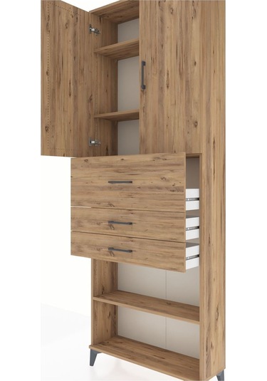Arges Dolap 4 Raflı 3 Çekmeceli 2 Kapaklı 88x30x243 Çam-çam Aytası