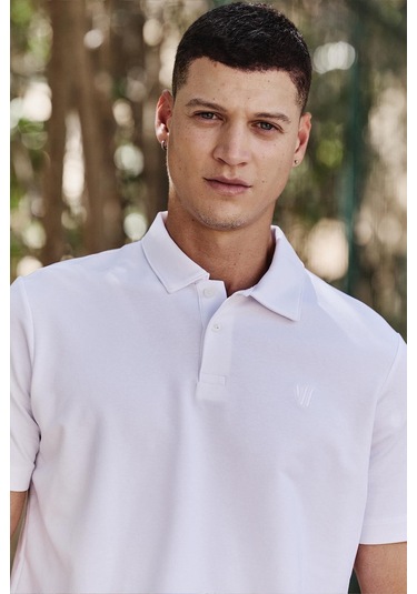 Tommy Life Beyaz Basic Göğüs Logolu Standart Kalıp Triko Polo Yaka Erkek T-shirt - 87768 Beyaz