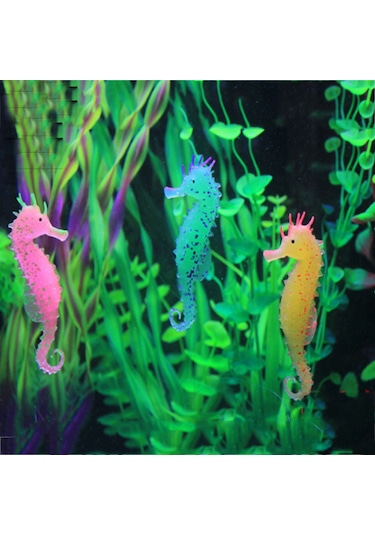 Vkemall Akvaryum Silikon Süslü Deniz Atı: Canlandıran Işıklı Dekoratif 3'lü Set Pembe, Turuncu, Yeşil