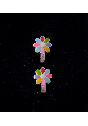 925 Ayar Gümüş Renkli Mineli Yapraklı Çiçekli Gümüş Çocuk Küpesi