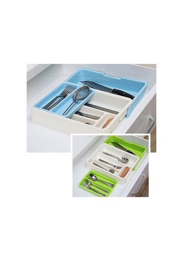 Bosphorusboutique02 7 Bölme Uzatılabilir Çekmece Giderleyici: Mutfak Çatal Bıçak Kaşık Saklama Kutusu Mavi Diğer
