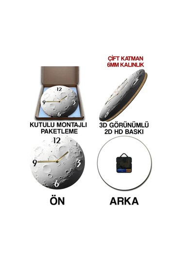 Zamanın Işıltısı Ay Yüzeyi Temalı Mdf Duvar Saati 33 Cm Sdw326 Renkli