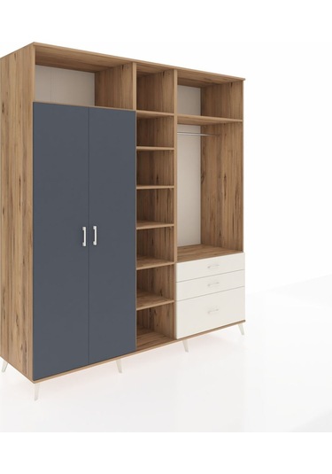 Kronos Dolap 9 Raflı 3 Çekmeceli 2 Askılı 220x59x243 Çam-antrasit/aytaşı Antrasıt/aytası