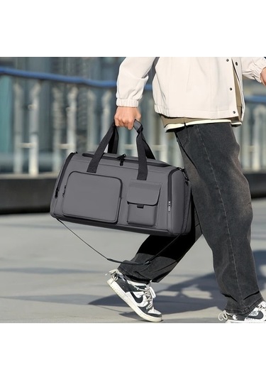 Sandwich Dayanıklı Nylon Seyahat Çantası, Omuz Askılı, Yüksek Kapasiteli, Gri Renk Gri