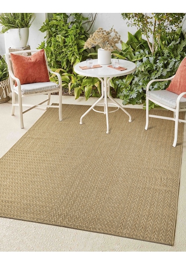 Sisaluna 4443 Bej Jüt Tabanlı Modern Dokuma Kilim Sisal Hasır Halı Bej