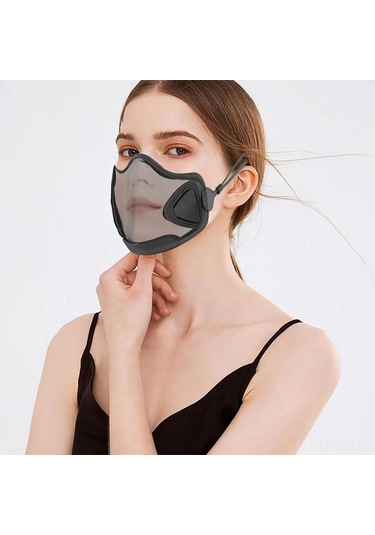 Qingmipy Yeniden Kullanılabilir Yıkayabilir Şeffaf Maske - Toz Ve Duman Koruma, Rahat Nefes Alma, Değiştirilebilir Filtre Siyah