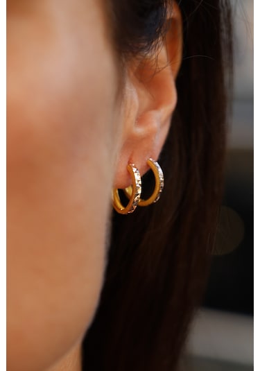 14 Ayar Altın Kalemli Ajda Model Halka Küpe Kp34098 Sarı Altın