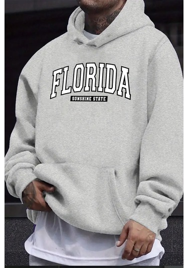 Florida Baskılı Oversize Sweatshirt Gri