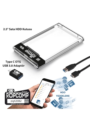 Ropcomp 2.5" Sata Hdd Kutusu Telefon Yedekleme Type C Otg Usb
