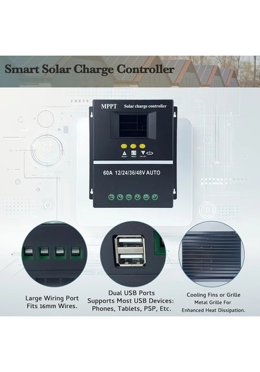 Elmpaly 60a 100a Yüksek Güçlü Güneş Enerjisi Şarj Kontrol Cihazı Çift Usb Port 12v 48v Pil Lcd Ekran