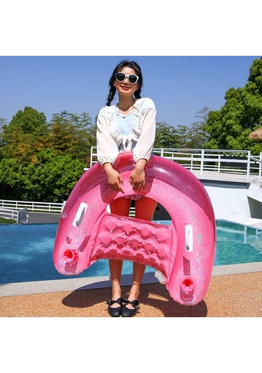 Ikkb Yetişkin Açık Su Eğlence Pvc Şişme Şeffaf U Şeklinde Pullu Şezlong Pembe