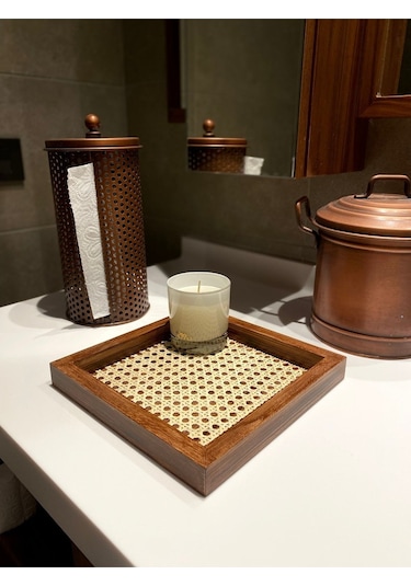 Rattan Hazeran Kare Tepsi Eskitme Model-24x24 Cm %100 Doğal Hazeran