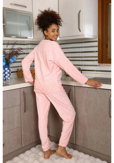 Giyim Kadın Kadife Pijama Takım Pembe Pembe