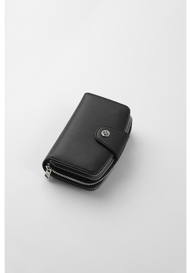 Cengiz Pakel Orta Boy Çıt Çıt Detaylı Kadın Cüzdan/portföy - 65300 65300-siyah-gri