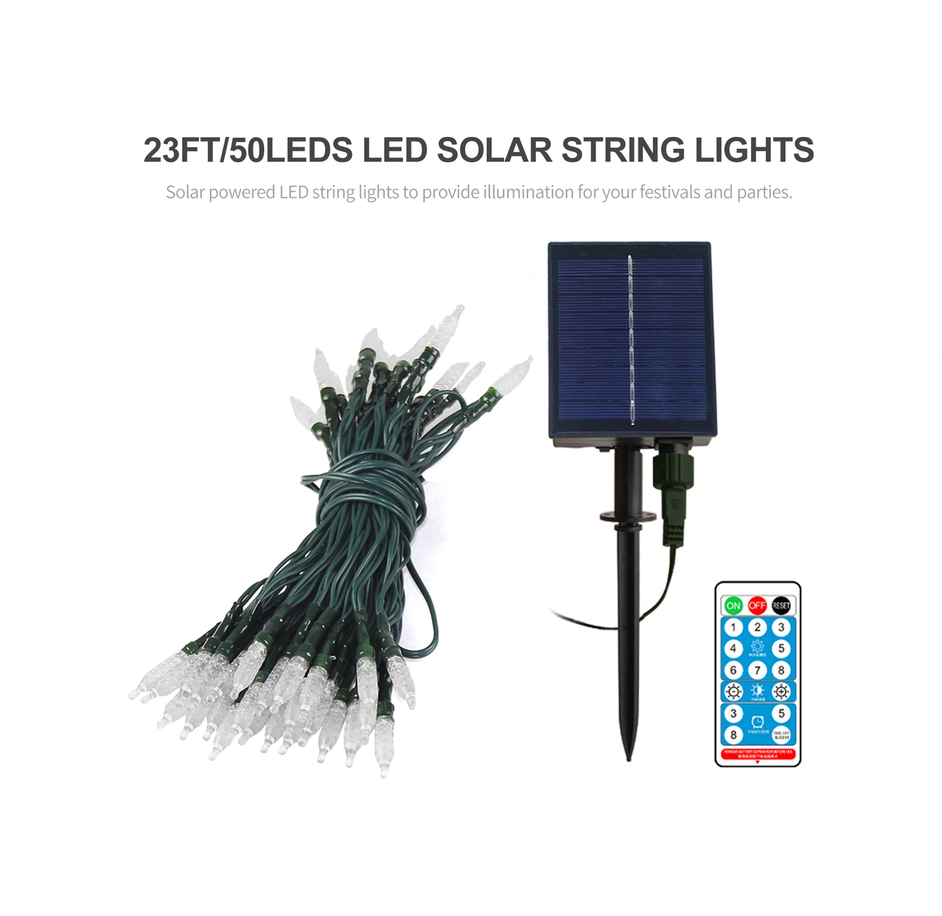 Xindoker 7m Uzunlukta 50 Led Renkli Güneş Enerjili Işık Zinciri, Uzaktan Kumandalı, 8 Mod, Ip65 Su Geçirmez, 1200mah Li-ion Pil, Dış Mekan Dekorasyonu Çok Renkli