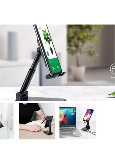 9068040791099 - Buffer Siyah Aynalı Cep Telefonu Sabitleyici Stand Katlanabilir Ayarlanabilir Telefon Standı