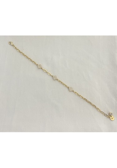 Bydevli Üçgen Motifli Taşlı Altın Bileklik-bbyd387