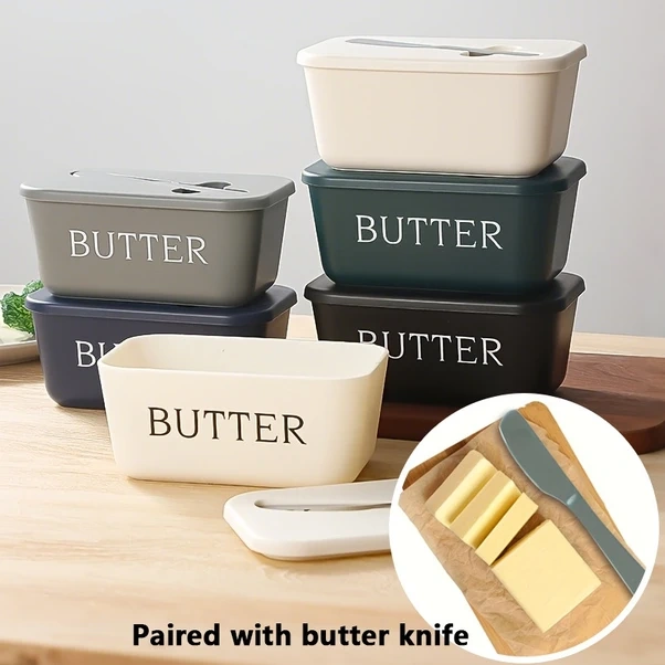 Sunshine011 Siyah Büyük Kapasiteli Tereyağı Kutusu Ve Bıçak Seti, Kolay Temizlenir Gıda Dereceli Siyah