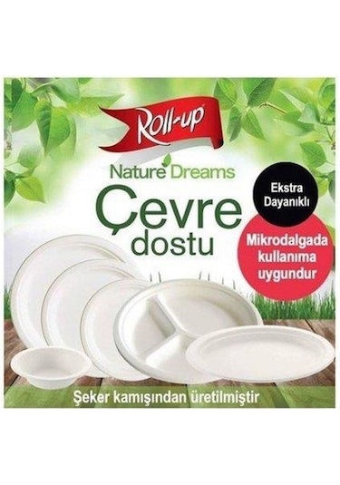 Roll-up Nature Ekolojik Karton Kağıt Parti Tek Kullanımlık Tabak - 22 Cm. - 50 Adetlik 5 Paket